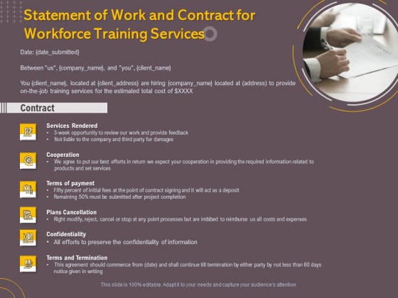Job Driven Training Statement Of Work And Contract For Workforce Training Services Ppt Slides Graphics PDF Job Driven Training Statement Of Work And Contract For Workforce Training Services Ppt Slides Graphics PDF