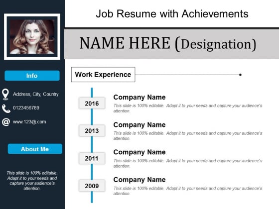 Job Resume With Achievements Ppt PowerPoint Presentation Show Tips