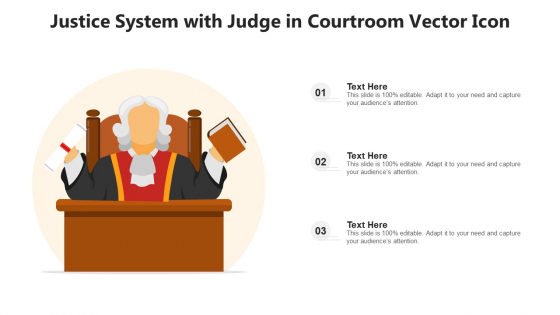 Justice System With Judge In Courtroom Vector Icon Ppt Summary Example PDF
