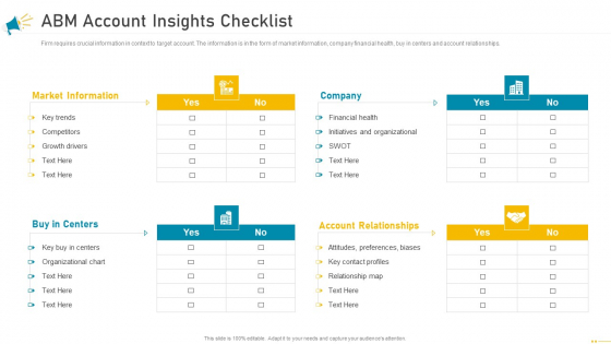 Key Account Marketing Approach Abm Account Insights Checklist Elements PDF