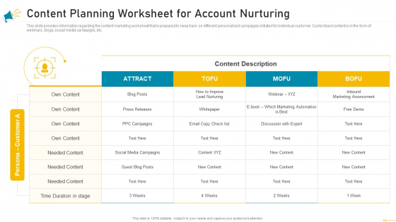 Key Account Marketing Approach Content Planning Worksheet For Account Nurturing Brochure PDF Key Account Marketing Approach Content Planning Worksheet For Account Nurturing Brochure PDF