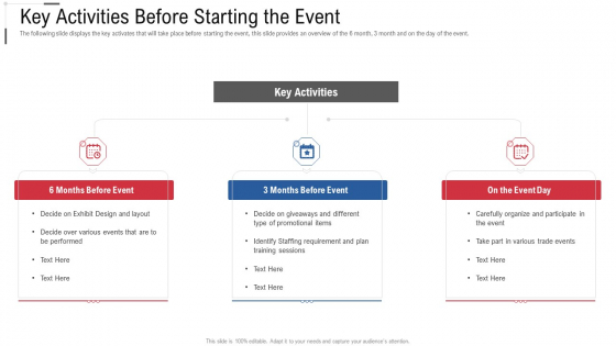 Key Activities Before Starting The Event Slide Online Trade Marketing And Promotion Icons PDF