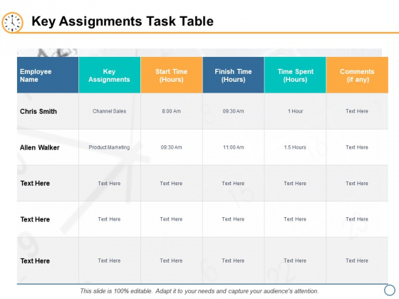 key assignments task table ppt powerpoint presentation table assignments template