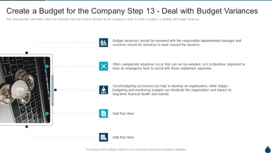 Key Elements And Techniques Of A Budgeting System Create A Budget For The Company Step 13 Deal With Budget Variances Elements PDF Key Elements And Techniques Of A Budgeting System Create A Budget For The Company Step 13 Deal With Budget Variances Elements PDF