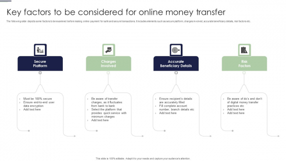 Key Factors To Be Considered For Online Money Transfer Ppt Professional Maker PDF