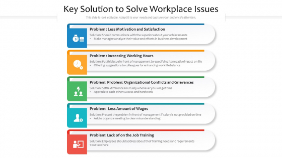 Key Solution To Solve Workplace Issues Ppt Ideas Deck PDF