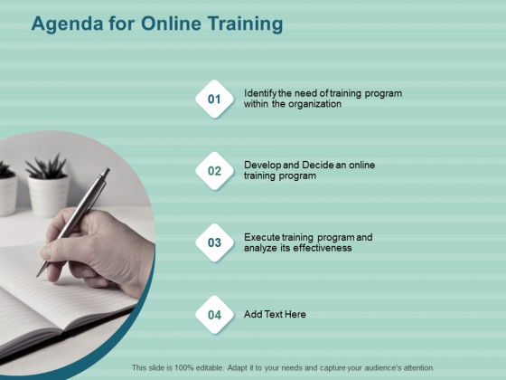 LMS Development Session Agenda For Online Training Ppt Infographics Slide PDF