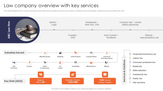 Law Company Overview With Key Services Multinational Legal Firm Company Profile Professional PDF Law Company Overview With Key Services Multinational Legal Firm Company Profile Professional PDF