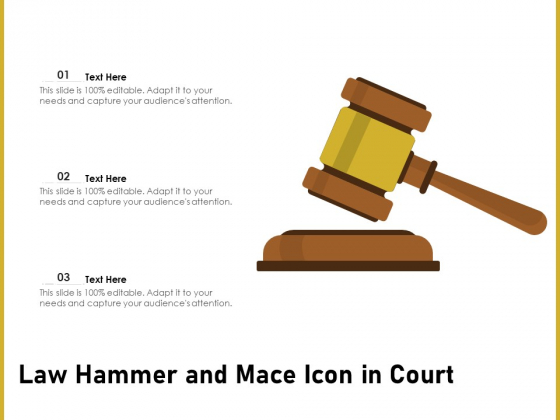 Law Hammer And Mace Icon In Court Ppt PowerPoint Presentation Inspiration Rules PDF