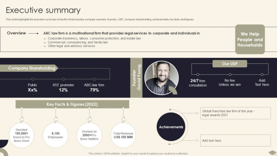 Legal Advisory Company Description Executive Summary Mockup PDF Legal Advisory Company Description Executive Summary Mockup PDF