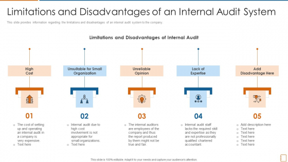 Limitations And Disadvantages Of An Internal Audit System Ppt Outline Infographic Template PDF