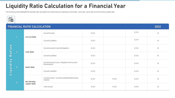 Liquidity Ratio Calculation For A Financial Year Background PDF