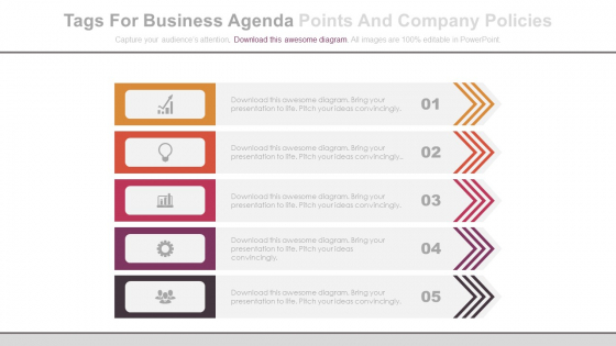 List Diagram Of Business Agenda Points Powerpoint Slides
