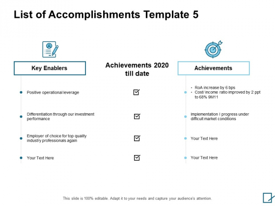 List Of Accomplishments Achievements Ppt PowerPoint Presentation Layouts Icons