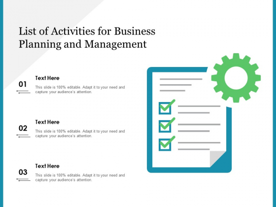 List Of Activities For Business Planning And Management Ppt PowerPoint Presentation File Templates PDF