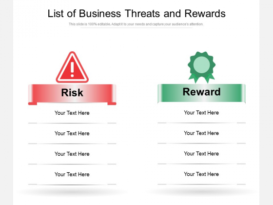 List Of Business Threats And Rewards Ppt PowerPoint Presentation Pictures Template PDF