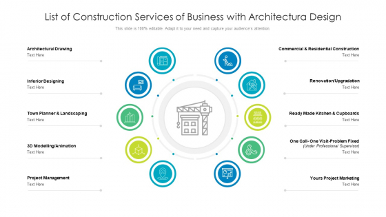 List Of Construction Services Of Business With Architectura Design Ppt PowerPoint Presentation Icon Example PDF List Of Construction Services Of Business With Architectura Design Ppt PowerPoint Presentation Icon Example PDF