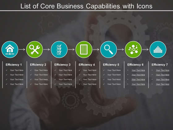 List Of Core Business Capabilities With Icons Ppt PowerPoint Presentation Gallery Example Introduction PDF