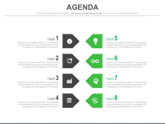 List Of Eight Agenda Points And Icons Powerpoint Slides
