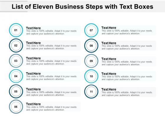 List Of Eleven Business Steps With Text Boxes Ppt PowerPoint Presentation Slides Icons