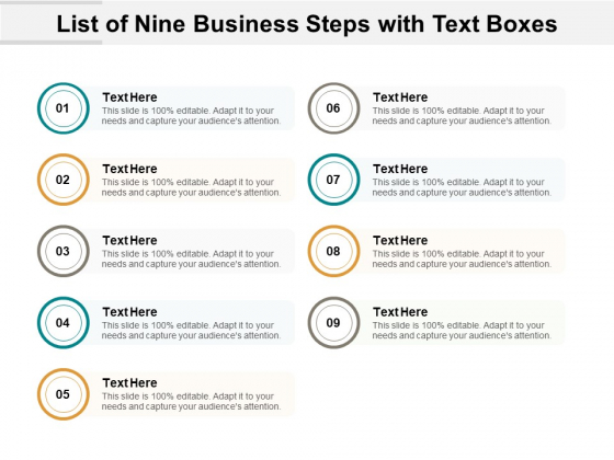 List Of Nine Business Steps With Text Boxes Ppt PowerPoint Presentation Summary Shapes List Of Nine Business Steps With Text Boxes Ppt PowerPoint Presentation Summary Shapes