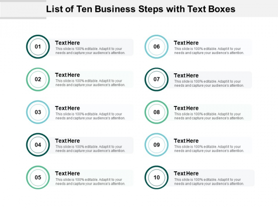 List Of Ten Business Steps With Text Boxes Ppt PowerPoint Presentation Layouts Designs Download