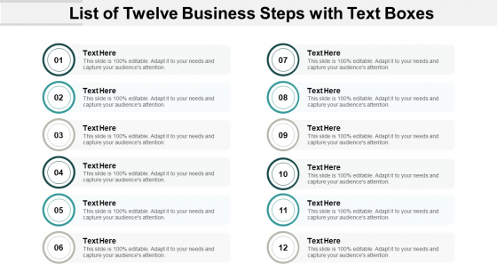 List Of Twelve Business Steps With Text Boxes Ppt PowerPoint Presentation File Slides