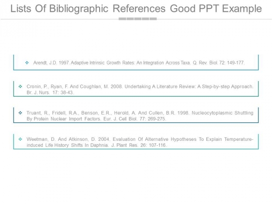 Lists Of Bibliographic References Good Ppt Example