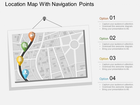 Location Map With Navigation Points Powerpoint Template