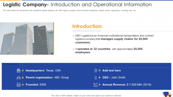 Logistic Company Introduction And Operational Information Background PDF