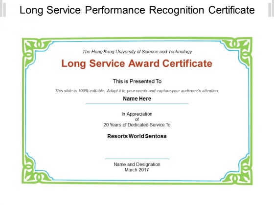 Long Service Performance Recognition Certificate Ppt PowerPoint Presentation File Images