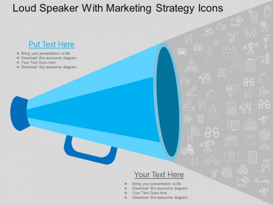 Loud Speaker With Marketing Strategy Icons Powerpoint Template Loud Speaker With Marketing Strategy Icons Powerpoint Template