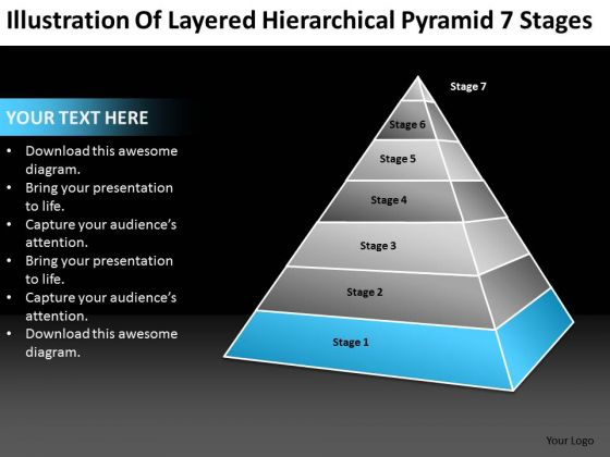 Layered Hierarchical Pyramid 7 Stages Ppt Massage Business Plan PowerPoint Slides