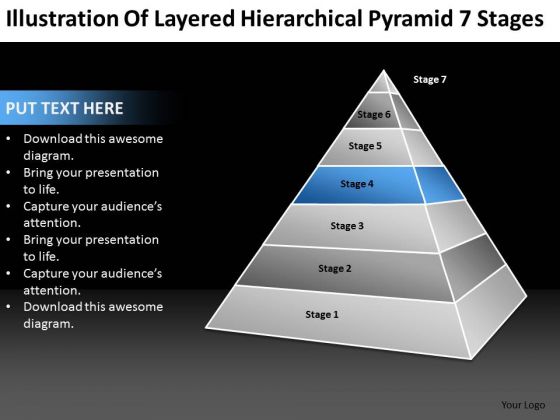 Layered Hierarchical Pyramid 7 Stages Ppt Tutoring Business Plan PowerPoint Slides