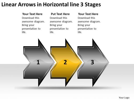 Linear Arrows Horizontal 3 Stages Online Flow Chart Creator PowerPoint Slides