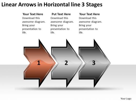 Linear Arrows Horizontal 3 Stages Process Flowchart Examples PowerPoint Slides