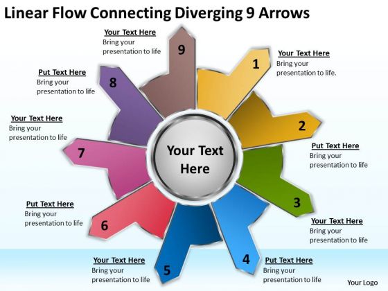 Linear Flow Connecting Diverging 9 Arrows Circular Process Network PowerPoint Slides Linear Flow Connecting Diverging 9 Arrows Circular Process Network PowerPoint Slides