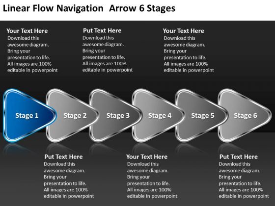 Linear Flow Navigation Arrow 6 Stages Home Electrical Wiring PowerPoint Slides