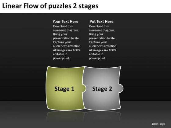 Linear Flow Of Puzzles 2 Stages Business Tech Support PowerPoint Slides