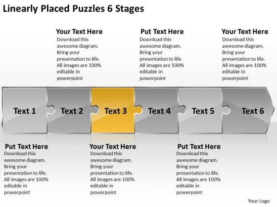 Linearly Placed Puzzles 6 Stages Flow Chart Template PowerPoint Slides