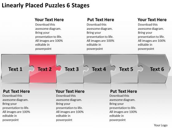 Linearly Placed Puzzles 6 Stages Sample Flow Charts PowerPoint Templates