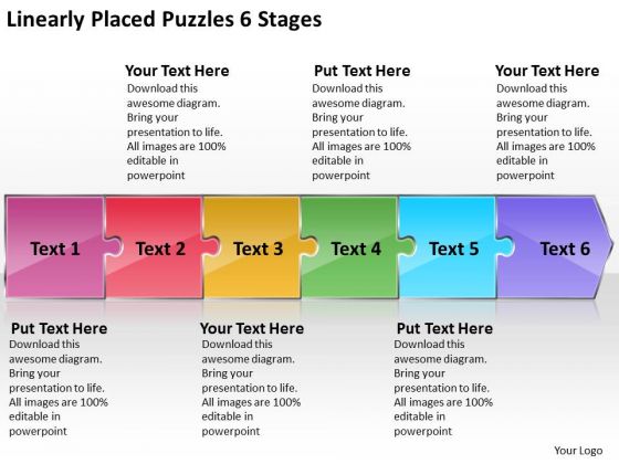 Linearly Placed Puzzles 6 Stages Work Process Flow Chart PowerPoint Slides