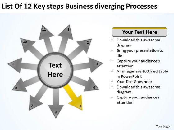 List Of 12 Key Steps Business Diverging Processes Radial PowerPoint Templates