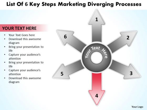 List Of 6 Key Steps Marketing Diverging Processes Circular Chart PowerPoint Slides List Of 6 Key Steps Marketing Diverging Processes Circular Chart PowerPoint Slides