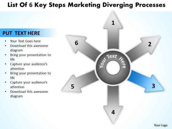List Of 6 Key Steps Marketing Diverging Processes Radial Diagram PowerPoint Slides List Of 6 Key Steps Marketing Diverging Processes Radial Diagram PowerPoint Slides