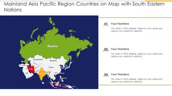 Mainland Asia Pacific Region Countries On Map With South Eastern Nations Portrait PDF