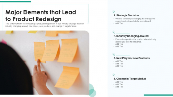 Major Elements That Lead To Product Redesign Ppt Icon Examples PDF Major Elements That Lead To Product Redesign Ppt Icon Examples PDF
