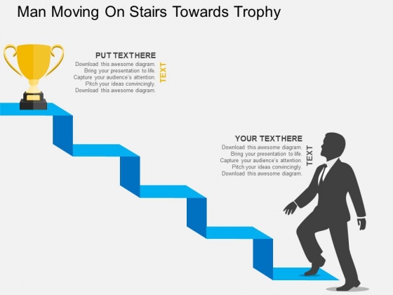 Man Moving On Stairs Towards Trophy Powerpoint Templates Man Moving On Stairs Towards Trophy Powerpoint Templates