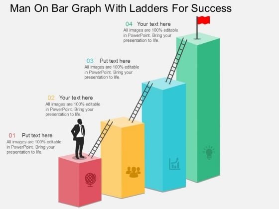 Man On Bar Graph With Ladders For Success Powerpoint Template Man On Bar Graph With Ladders For Success Powerpoint Template