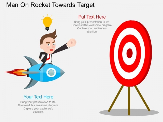 Man On Rocket Towards Target Powerpoint Template Man On Rocket Towards Target Powerpoint Template